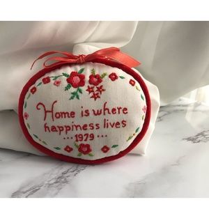 VTG Christmas 1979 Red Flower Embroidered Ornament